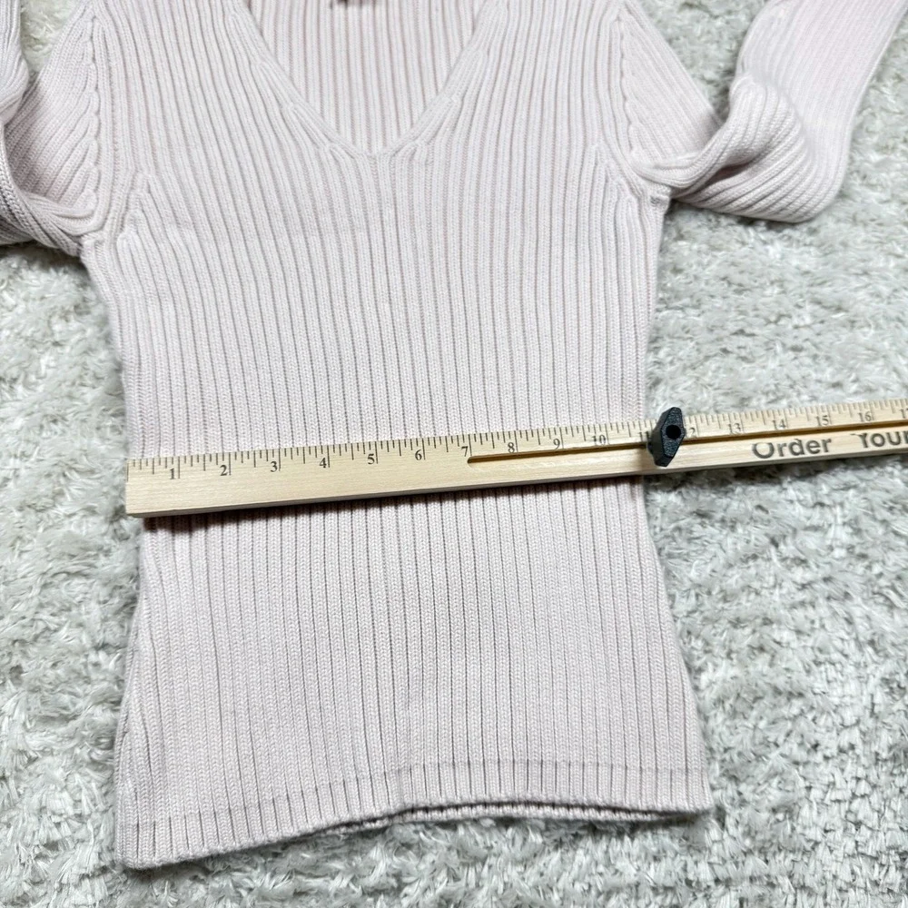 Old Navy Women's Sweater Medium V Neck Long Sleeve Ribbed Knit Cotton Pink Boho - Picture 8 of 10